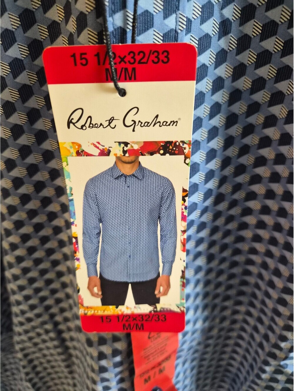 Robert Graham Men's Blue Patterned Dress Shirt Size M 0291